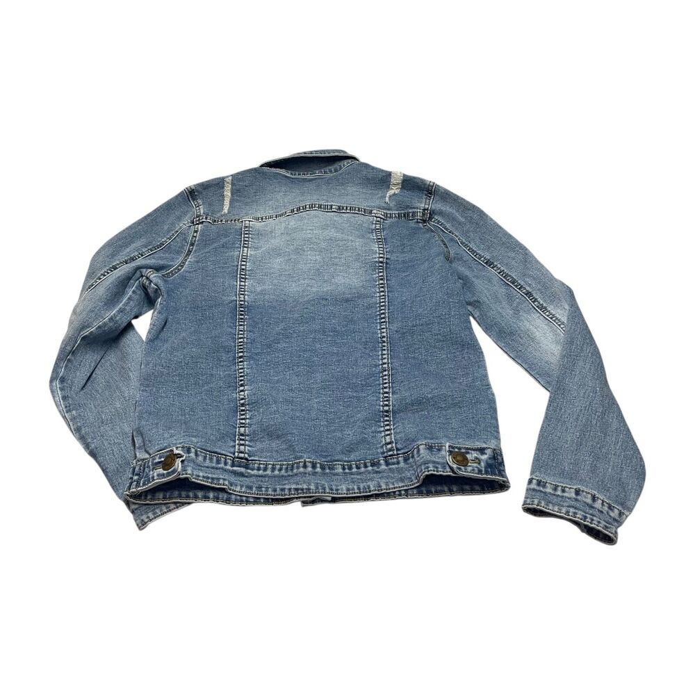 Masseys Trucker Jacket Women's 4 Blue Floral Denim Cotton Stretch Embroidered - Picture 3 of 8
